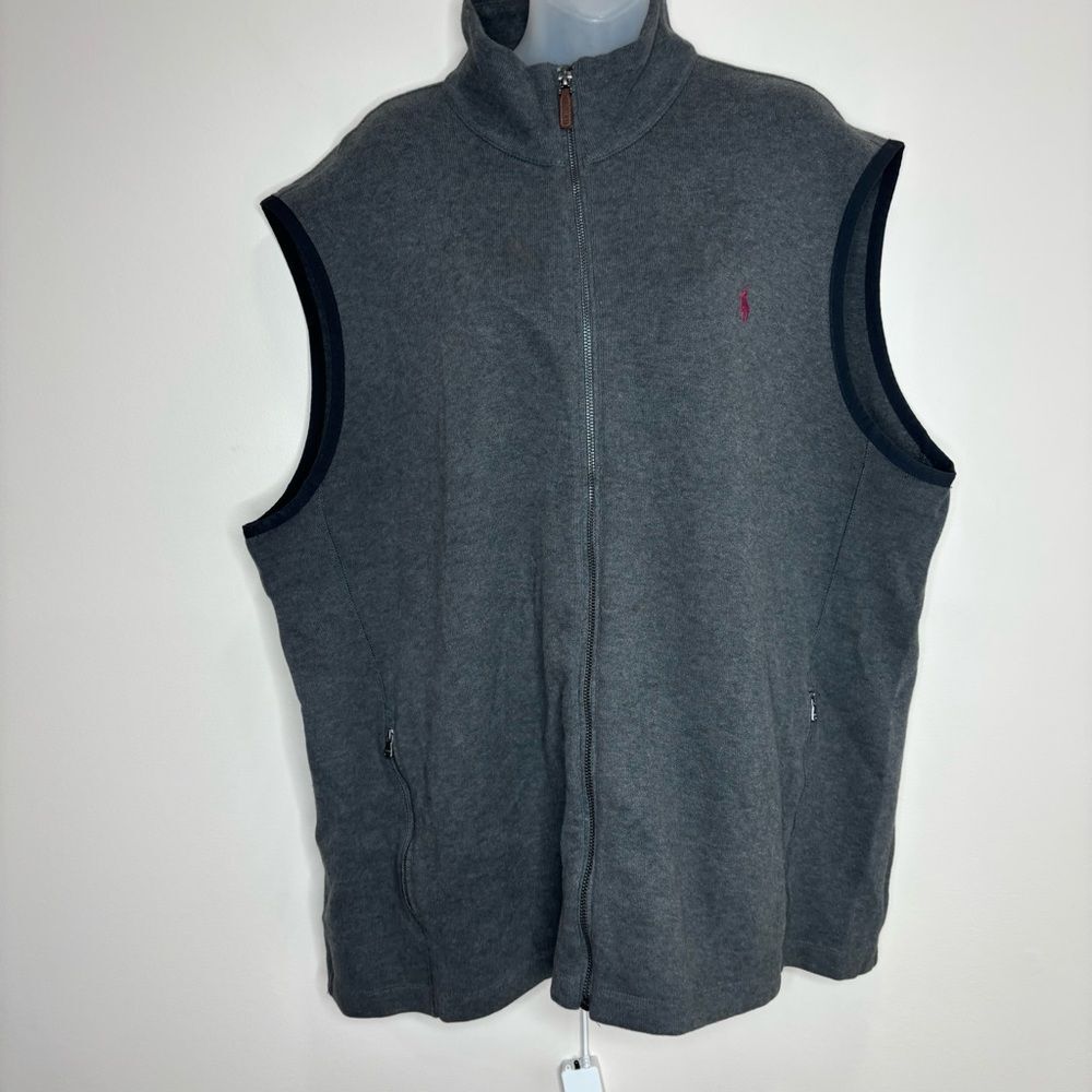 Polo Ralph Lauren Vest 100% Cotton Mens XXL dark Gray Performance Full Zip up